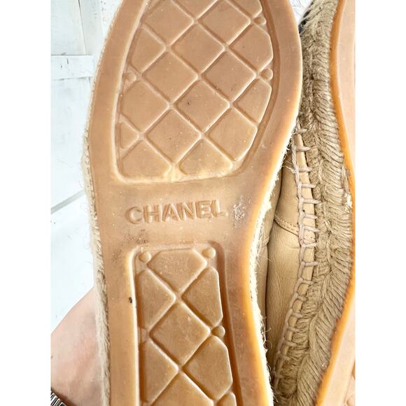 Chanel Lambskin Leather Cap Toe Espadrilles Loafer Flat Beige/Black Women's 37 - Picture 12 of 12